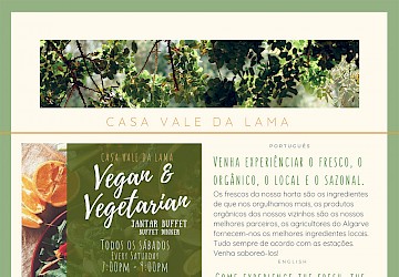 Todos os Sábados desfrute do Jantar Buffet Vegetariano e Vegano na Quinta do Vale da Lama