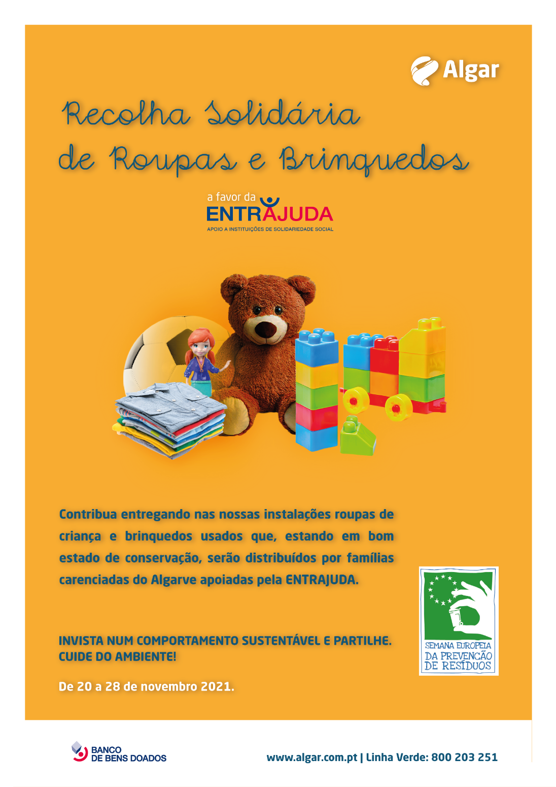 Recolha solidária de roupa e brinquedo decorrerá nas instalações da Algar entre 20 a 28 de Novembro